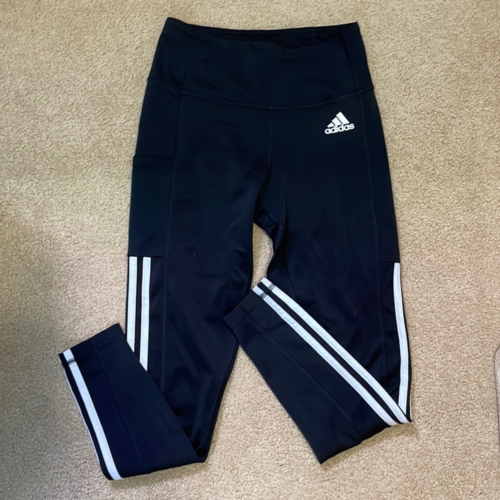 Adidas three striped black leggings